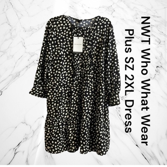NWT‎ Who What Wear Black White Polka Dot Plus 2XL Dress Pockets - Picture 1 of 2